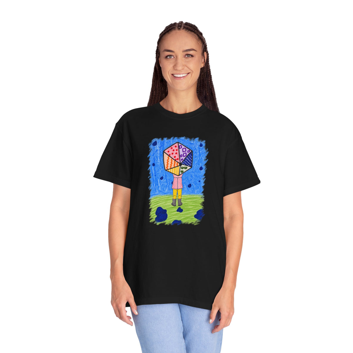 Kid’s Umbrella Art T-Shirt — Colorful Hand-Drawn Rainy Day Design